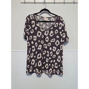 Women's BiBi! Brown Cream Leopard Print Short‎ Sleeve Tee L